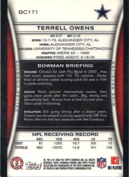 2008 Bowman Chrome #BC171 Terrell Owens Back