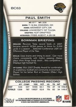 2008 Bowman Chrome #BC63 Paul Smith Back