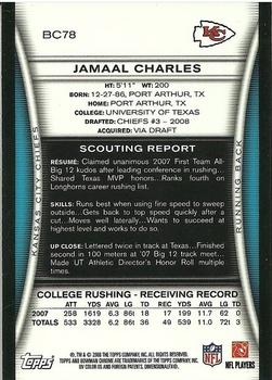2008 Bowman Chrome #BC78 Jamaal Charles Back