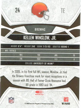 2008 Donruss Gridiron Gear #24 Kellen Winslow, Jr. Back
