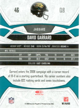 2008 Donruss Gridiron Gear #46 David Garrard Back