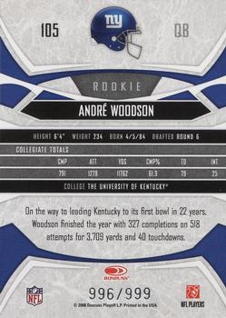 2008 Donruss Gridiron Gear #105 Andre Woodson Back