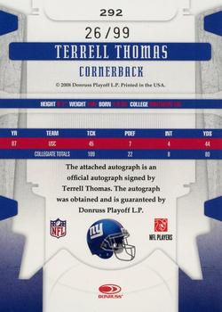 2008 Leaf Limited #292 Terrell Thomas Back