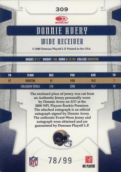 2008 Leaf Limited #309 Donnie Avery Back