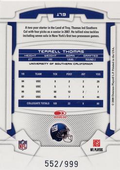 2008 Leaf Rookies & Stars #179 Terrell Thomas Back