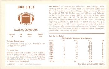 1970 Kellogg's #54 Bob Lilly Back