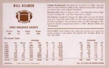 1970 Kellogg's #12 Bill Kilmer Back