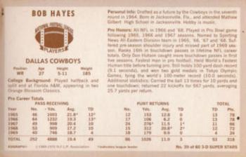 1970 Kellogg's #39 Bob Hayes Back