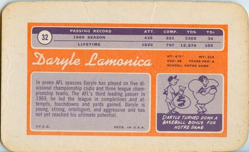 1970 Topps Super #32 Daryle Lamonica  Back
