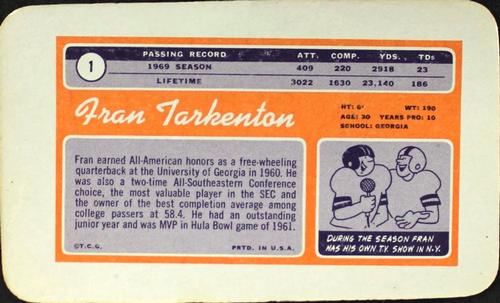 1970 Topps Super #1 Fran Tarkenton  Back