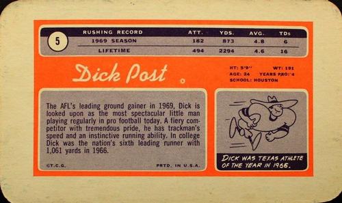1970 Topps Super #5 Dick Post  Back