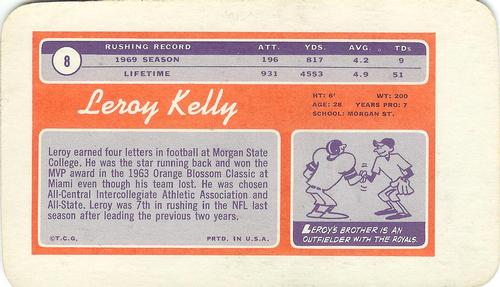 1970 Topps Super #8 Leroy Kelly Back