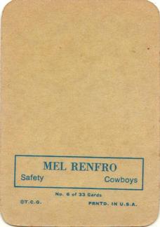 1970 Topps - Glossy #6 Mel Renfro  Back