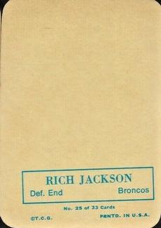 1970 Topps - Glossy #25 Rich Jackson  Back