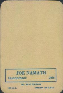 1970 Topps - Glossy #29 Joe Namath  Back