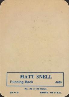 1970 Topps - Glossy #30 Matt Snell  Back