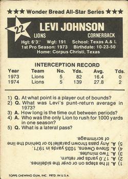 1975 Wonder Bread #22 Levi Johnson  Back