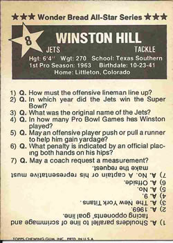 1975 Wonder Bread #8 Winston Hill  Back