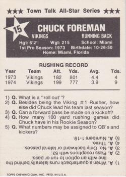 1975 Town Talk Bread #15 Chuck Foreman  Back
