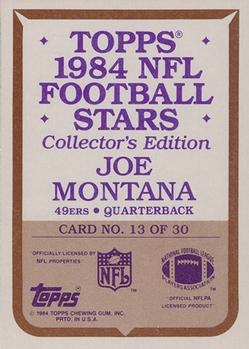 1984 Topps - 1984 NFL Football Stars Collector's Edition (Glossy Send-Ins) #13 Joe Montana  Back