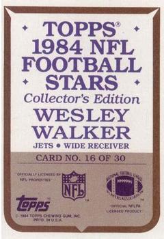 1984 Topps - 1984 NFL Football Stars Collector's Edition (Glossy Send-Ins) #16 Wesley Walker  Back