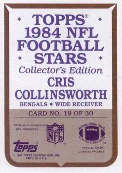 1984 Topps - 1984 NFL Football Stars Collector's Edition (Glossy Send-Ins) #19 Cris Collinsworth  Back