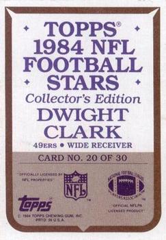 1984 Topps - 1984 NFL Football Stars Collector's Edition (Glossy Send-Ins) #20 Dwight Clark  Back