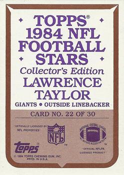 1984 Topps - 1984 NFL Football Stars Collector's Edition (Glossy Send-Ins) #22 Lawrence Taylor  Back