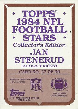 1984 Topps - 1984 NFL Football Stars Collector's Edition (Glossy Send-Ins) #27 Jan Stenerud  Back