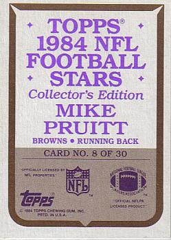 1984 Topps - 1984 NFL Football Stars Collector's Edition (Glossy Send-Ins) #8 Mike Pruitt  Back