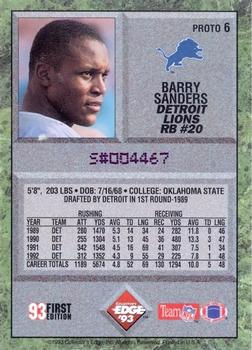 1993 Collector's Edge - Prototypes #6 Barry Sanders Back