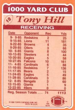 1986 Topps - 1000 Yard Club #18 Tony Hill  Back