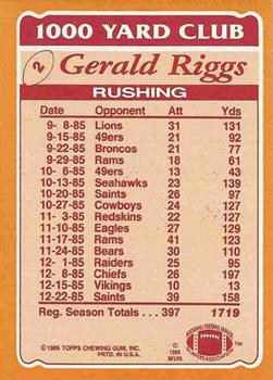 1986 Topps - 1000 Yard Club #2 Gerald Riggs  Back
