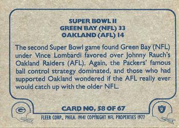 1977 Fleer Team Action #58 Super Bowl II Back