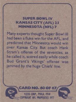 1977 Fleer Team Action #60 Super Bowl IV Back