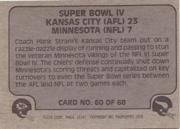 1978 Fleer Team Action #60 Super Bowl IV Back