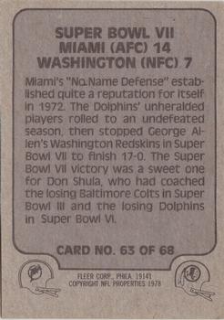 1978 Fleer Team Action #63 Super Bowl VII Back