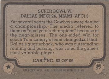 1979 Fleer Team Action #62 Super Bowl VI Back