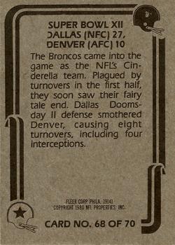 1980 Fleer Team Action #68 Super Bowl XII Back