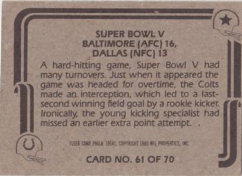 1980 Fleer Team Action #61 Super Bowl V Back