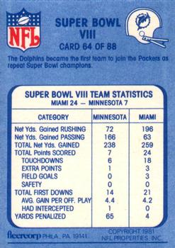 1981 Fleer Team Action #64 Super Bowl VIII Back