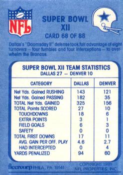 1981 Fleer Team Action #68 Super Bowl XII Back