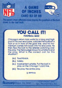 1981 Fleer Team Action #83 A Game of Inches Back