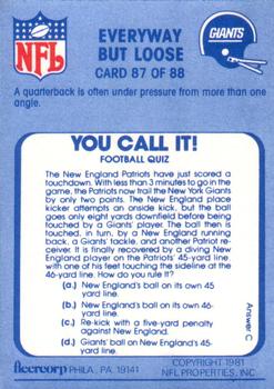 1981 Fleer Team Action #87 Every Way But Loose Back