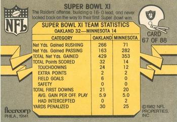 1982 Fleer Team Action #67 Super Bowl XI Back
