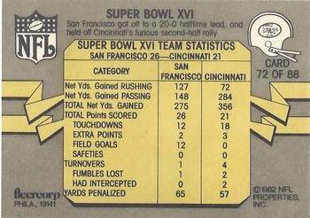 1982 Fleer Team Action #72 Super Bowl XVI Back