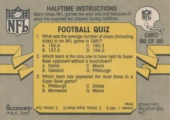 1982 Fleer Team Action #86 Halftime Instructions Back