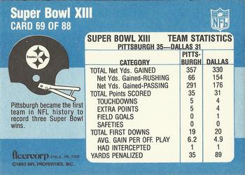 1983 Fleer Team Action #69 Super Bowl XIII Back