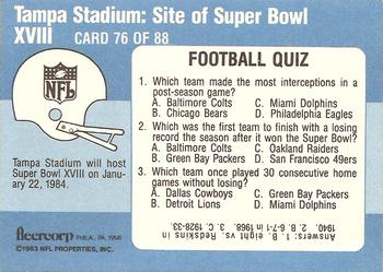 1983 Fleer Team Action #76 Tampa Stadium: Super Bowl XVIII Back