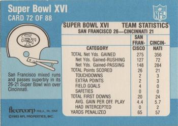 1983 Fleer Team Action #72 Super Bowl XVI Back